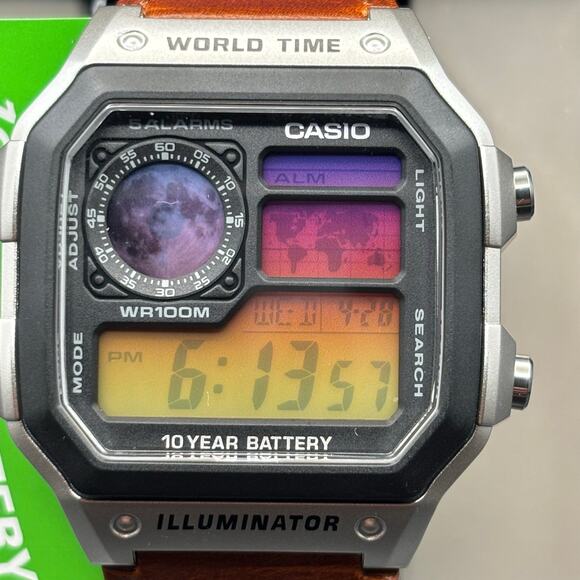 Custom Casio AE1200 Moon Eclipse Edition World Time 100m Leather Strap - Picture 1 of 17